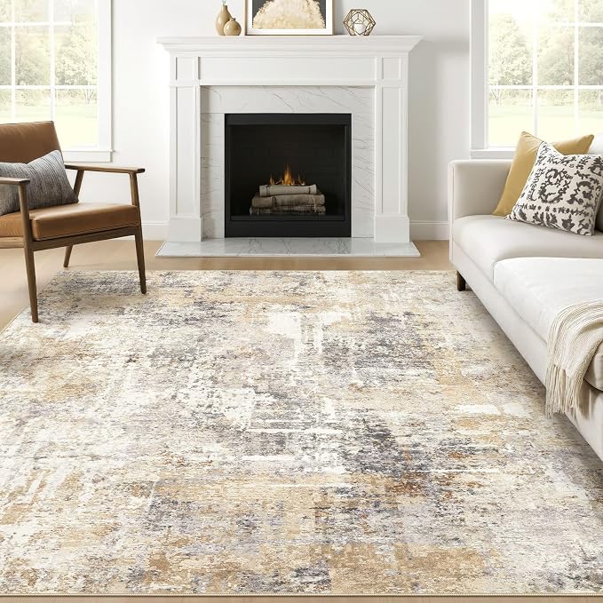 Square Rug 10x10 Living Room: Large Washable Abstract Modern Soft Area Rug by LOONGRUG