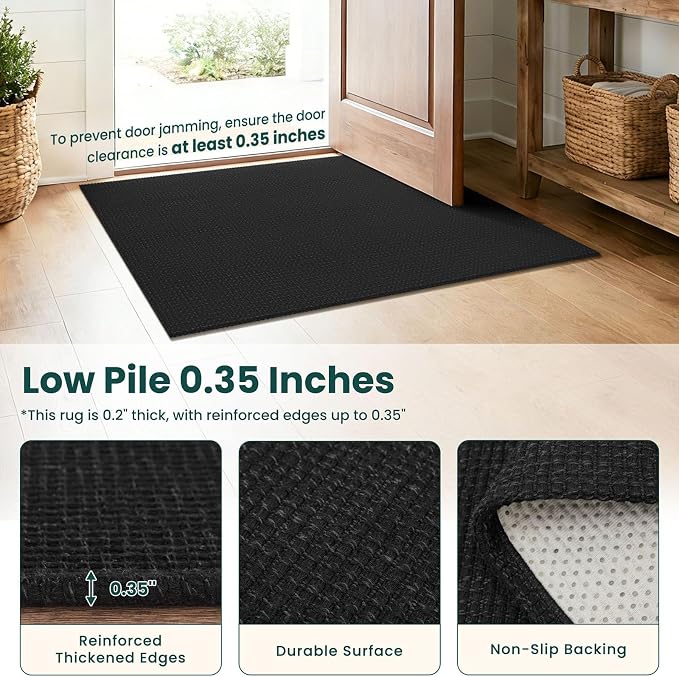 KOZYFLY Black 3x7 Washable Kitchen Runner Rug, Non Slip Wide Runners - Image 4