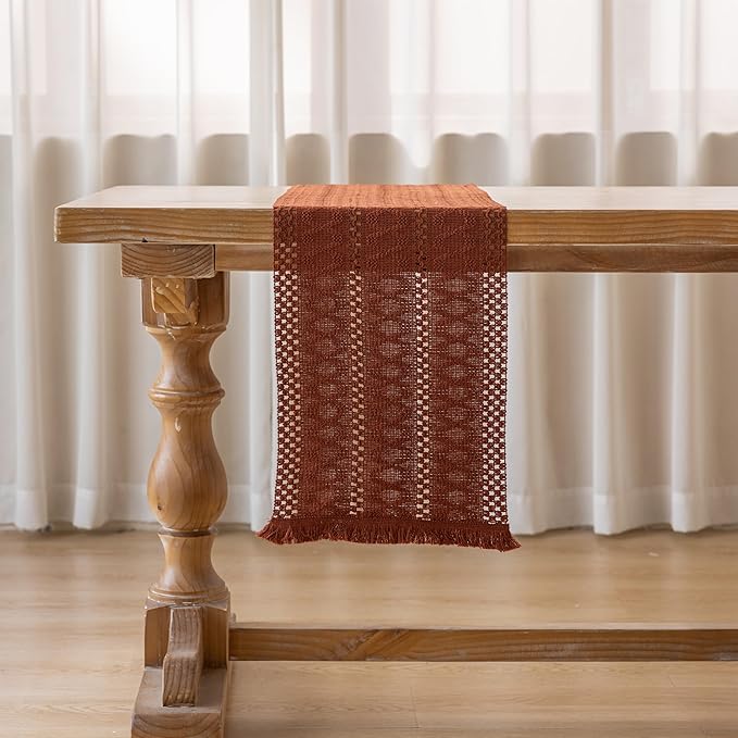 Fall Thanksgiving Boho Macrame Table Runner 12x72 Inch | Woven Burlap Rustic - Image 4
