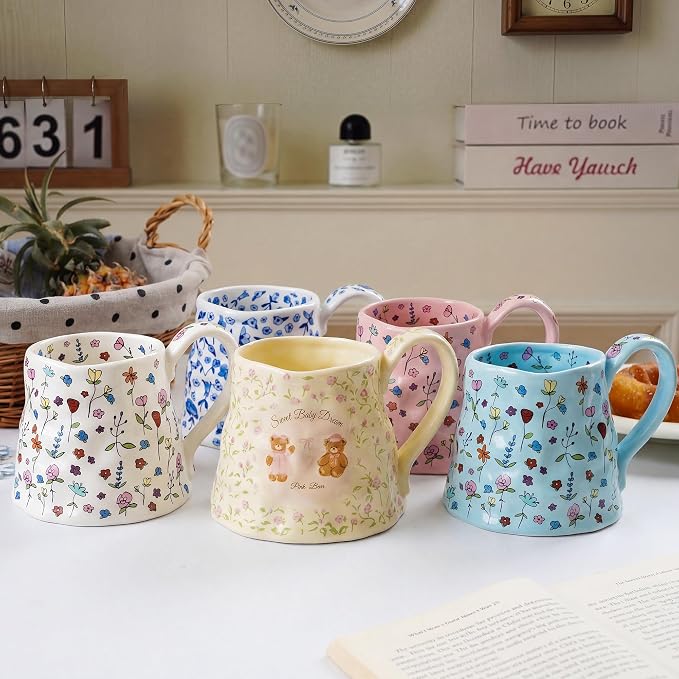 Large Ceramic Coffee Mug Pink Cute Flower - Image 5