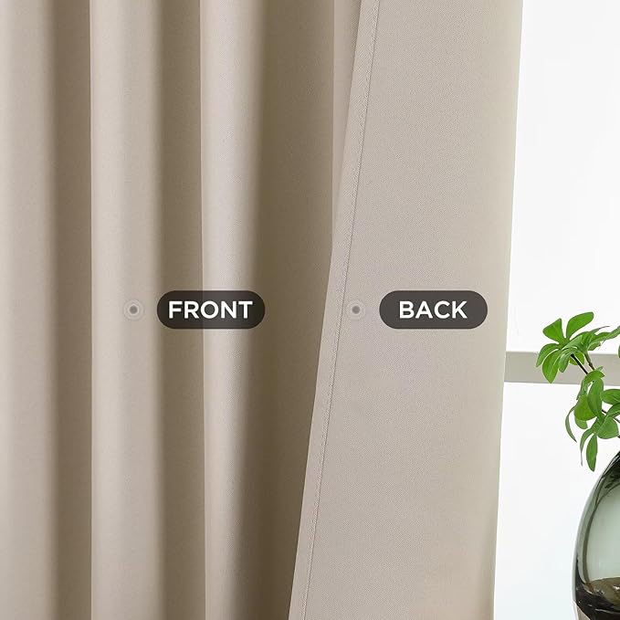 Joydeco 72 Inch Blackout Curtains for Bedroom, Thermal Insulated Black Out Curtains 2 Panels Set, Room Darkening Drapes for Living Room Window Rod Pocket Back Tab (W52 x L72 Inch, Light Beige)