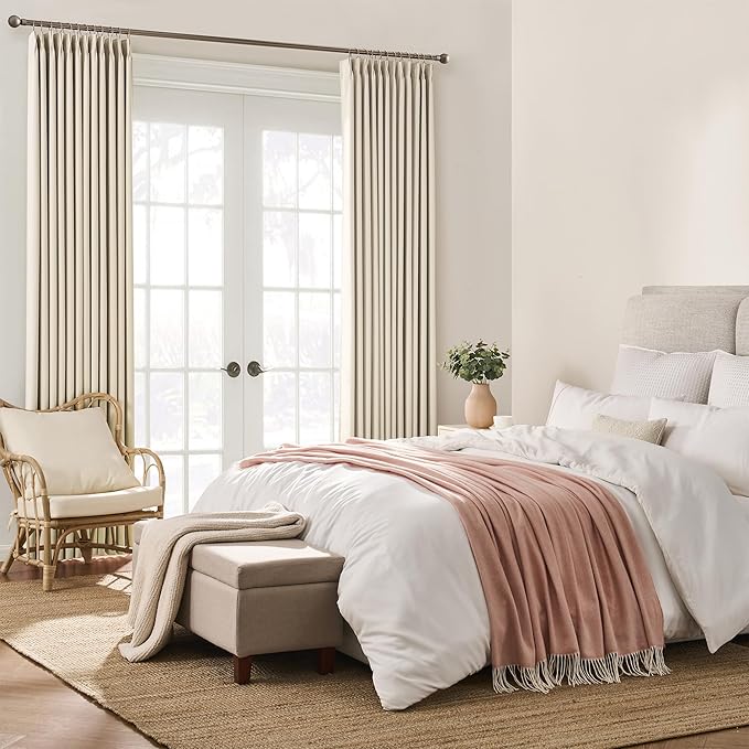 KEQIAOSUOCAI Pinch Pleat Blackout Curtains Pair with Hooks,60 Inch Wide Pleated Large Window Drapes for Office at Home Bedroom Sliding Glass Patio Doors Inside W60 xL90, Cream Beige