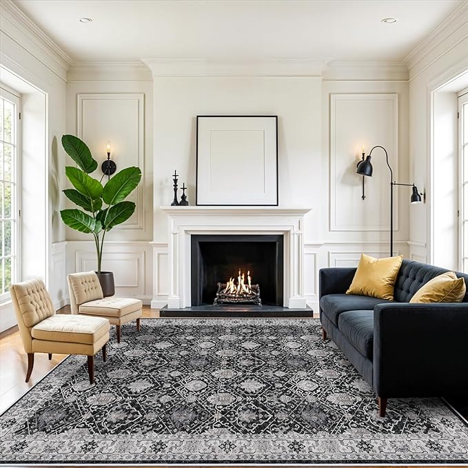 Washable 8x10 Living Room Rug: Vintage Low Pile Water Resistant Area Rug - Image 4