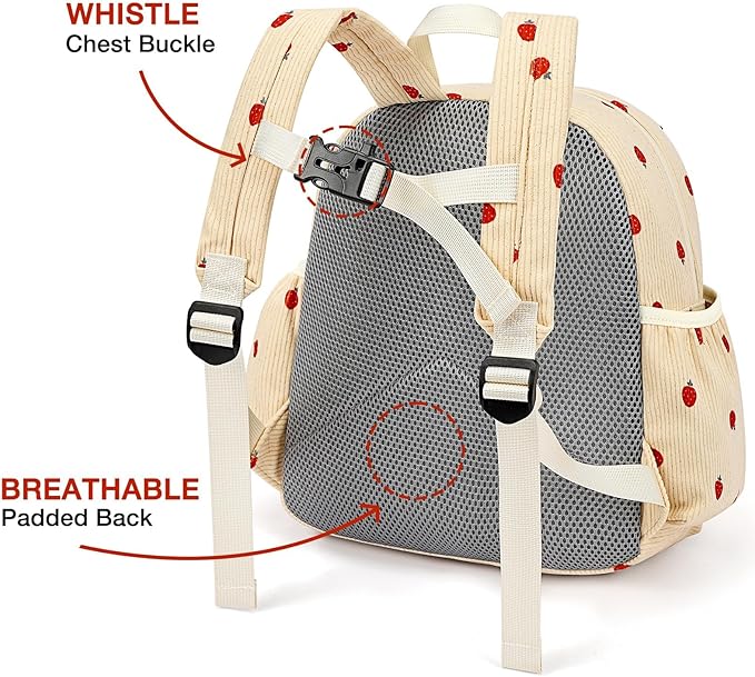Corduroy Toddler Backpack for Girls 2-4: Kids backpack for Boys Girls - 12 inch Preschool Kindergarten Backpacks - Strawberry
