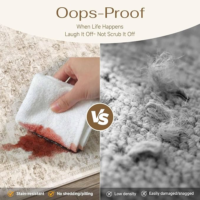 10x12 Neutral Area Rug Beige Vintage Living Room Bedroom Washable Carpet - Image 5