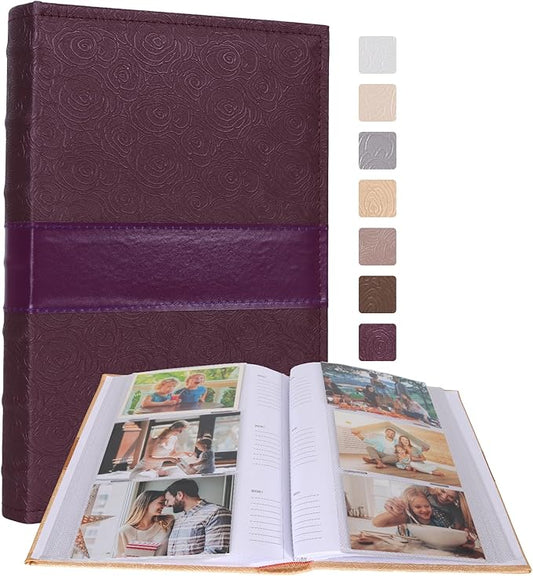 RECUTMS Photo Album with Writing Space 4x6 300 Pockets Photo Book,Leather Cover Picture Album with Memo Areas for Wedding Anniversary Family Baby Couple Valentines Graduation Travel (Purple)