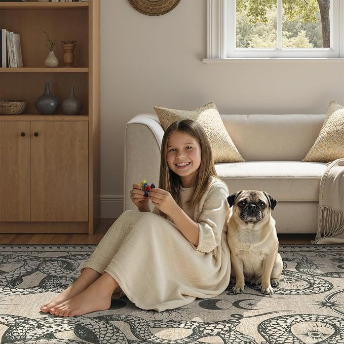 DCX Washable 5x7 Snake Rug, Soft Low Pile Carpet, Kid & Pet Friendly - Image 4