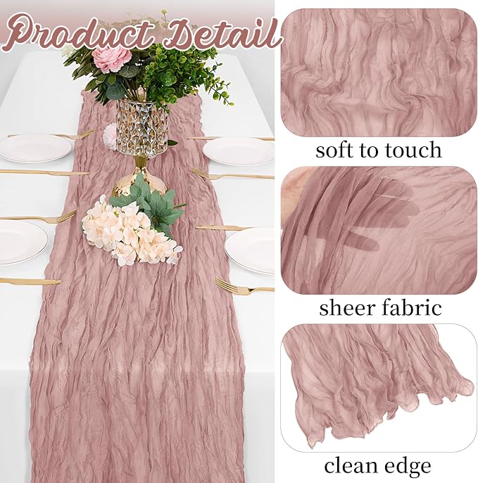 8 Pack Dusty Pink Cheesecloth Table Runners 20x120 Inch Gauze Table Runner - Image 3