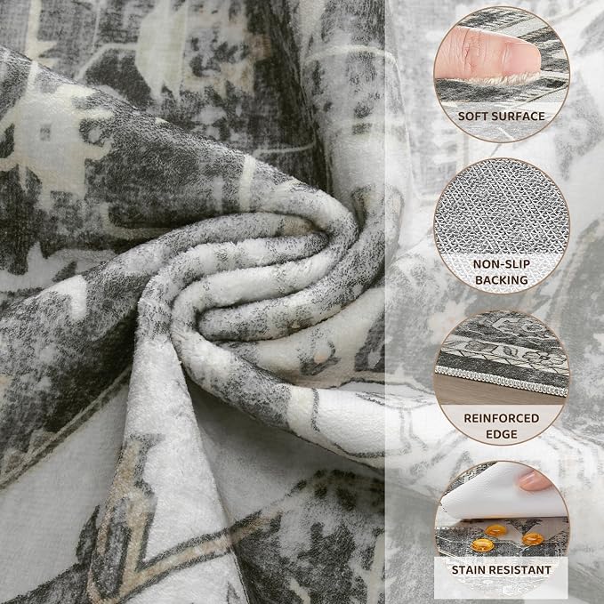 5x7 Area Rugs for Living Room, Washable Non Slip Vintage Distressed Stain - Image 3