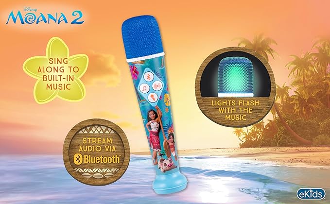 eKids Moana 2 Karaoke Microphone for Kids, Bluetooth Microphone Includes Built-in Music and Light Show, Designed for Fans of Moana Toys