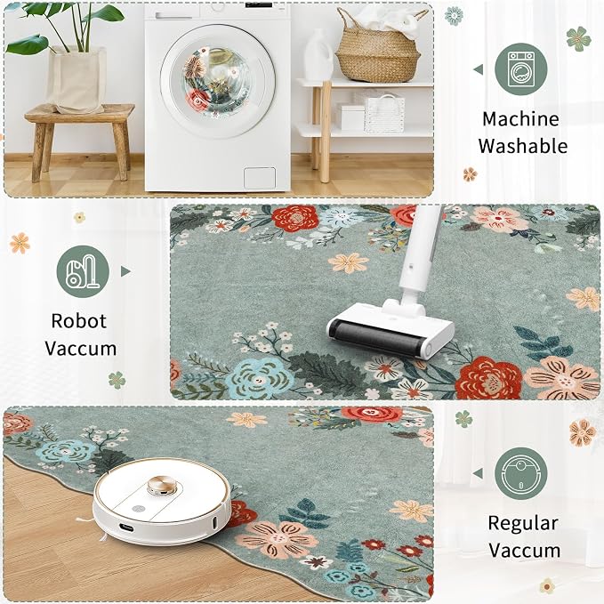 Green Runner Rug, 3x10 Washable Rug Runners - Image 3