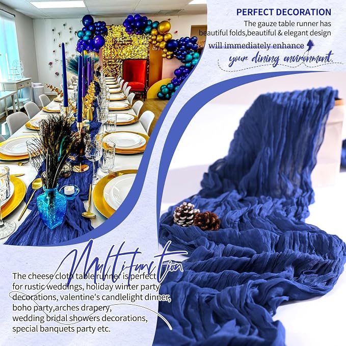 4 Pack Cheesecloth Table Runner 10FT Royal Blue Table Runner Boho Gauze Cheese - Image 6
