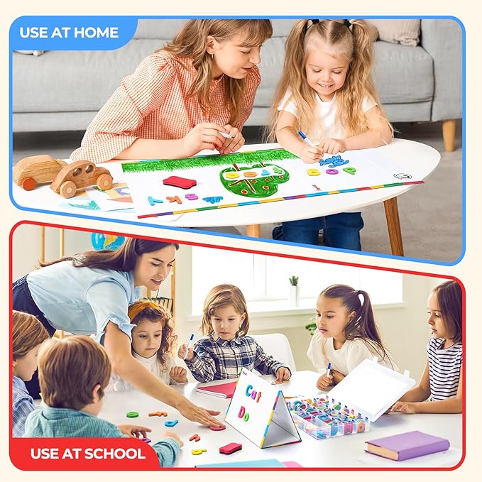 JoyCat Classroom Magnetic Letters Kit 248 Pcs with Double-Side 3D Foldable Magnetic Board - Foam Alphabet Letters&Numbers for Kids Spelling and Learning, Letter Board Tabletop Easel