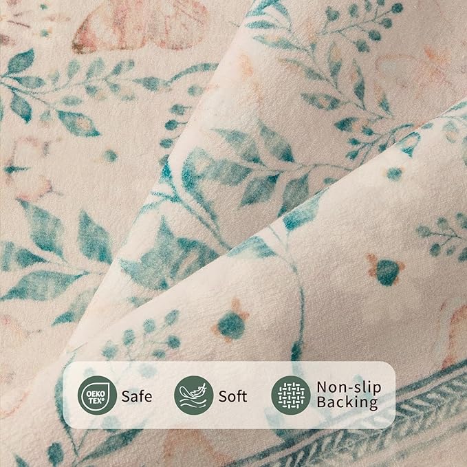 Rugxara Pink Floral 5x7 Washable Area Rug, Vintage Boho Non Slip, Low Pile Rugs - Image 5