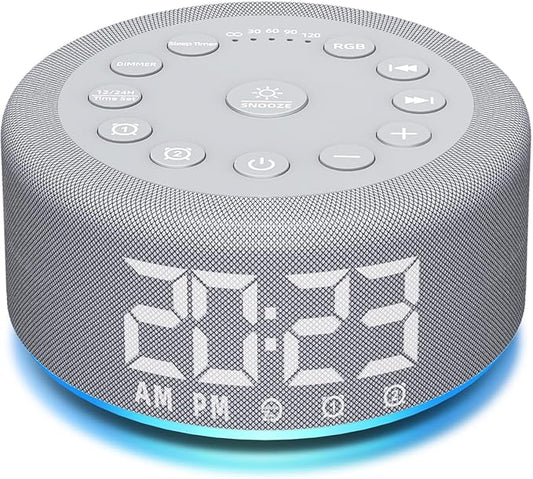 Upgraded 【3 in 1】 White Noise Sound Machine Alarm Clock Night Light with Double Alarms Backup Battery 30 Sleeping Sounds for Baby Kids Adults 32 Level Volume 5 Timers Memory Function 15 Wake Up Sounds
