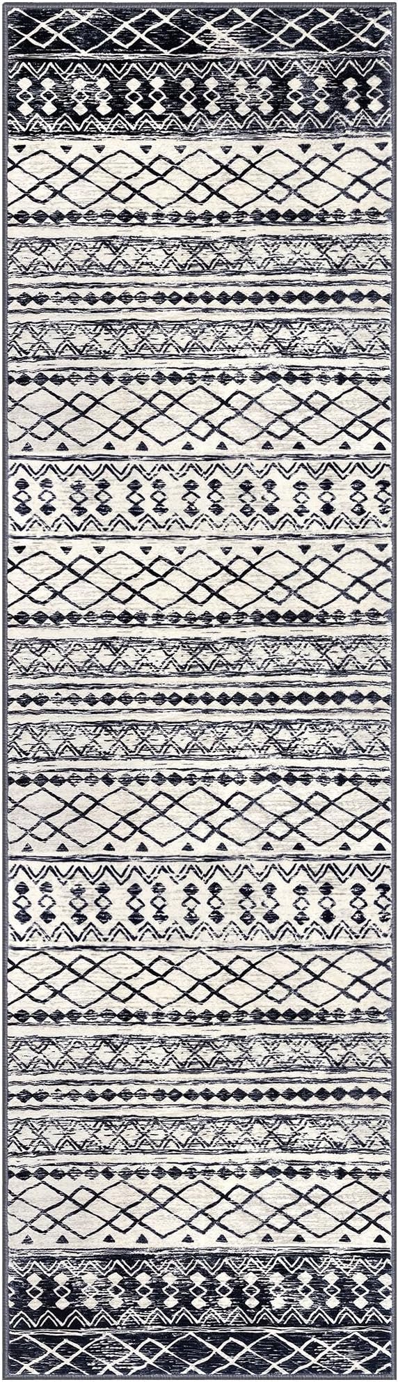 KUTA Moroccan Kitchen Rugs 2x8, Non-Slip Vintage Black Navy Blue Boho Hallway - Image 9