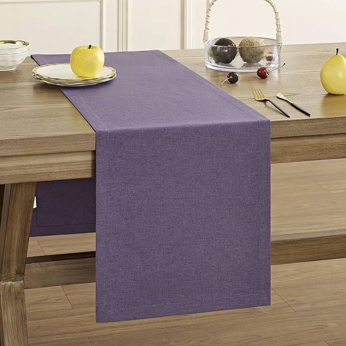 Basic Linen Style Table Runner, 14x60 Inch Purple | Mitered Corner Design by ZEEMARTONLINE