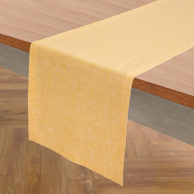Solino Home 100% Pure Linen Table Runner Mustard Long, Athena 14 x 120 in | by SolinoHome