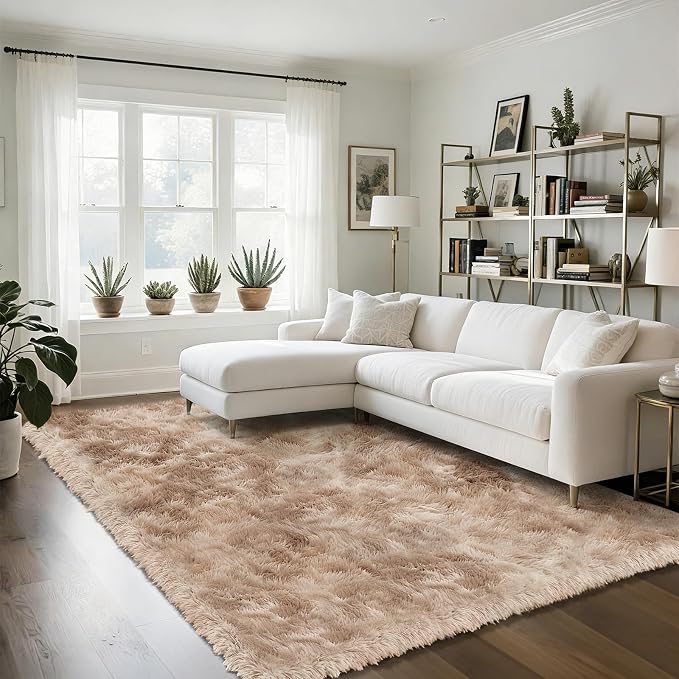 yongyangjuxin Fluffy Rug Shag Area Rug, Mottling Beige 8x10 Area Rugs - Image 3