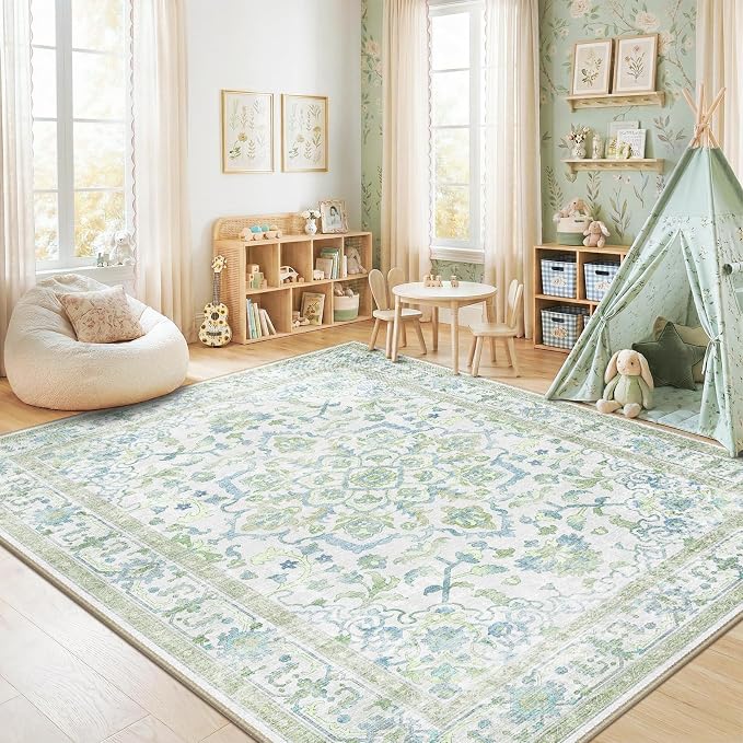 CAPALOCA Machine Washable Rugs Nursery Rug 6x9 Cute Girl Non Slip Low Pile - Image 4