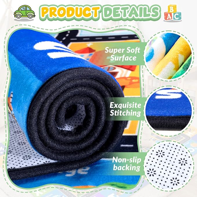 Kids Rug with Car Track Roads, Road Map Rug - Image 3