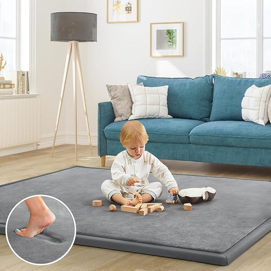 Baby Play Mat for Floor Tummy Time Mat Nursery Rug Muscle Mat Area Rug Playroom Rug Tatami Mat 6'7"x5'11" Memory Foam 1.3" Thick Crawling Mat for Babies,Toddlers, Infants, Kids,Floor Mat(Grey)
