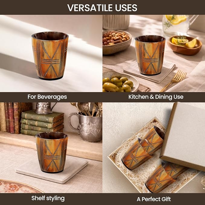 Handicrafts Home Viking Horn Shot Glasses Set of 8, Handmade Natural Ox Horn - Image 4