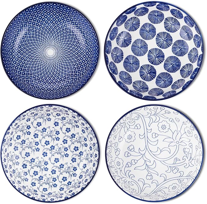Selamica Porcelain 40oz Large Serving Bowls 9 inch Big Pasta Bowls Set of 4 by Selamica