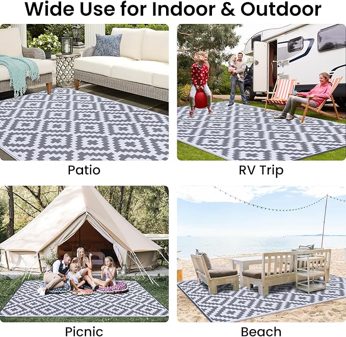 Smiry Waterproof Outdoor Rug 9x12 ft, Reversible Plastic Straw Patio Camping - Image 8