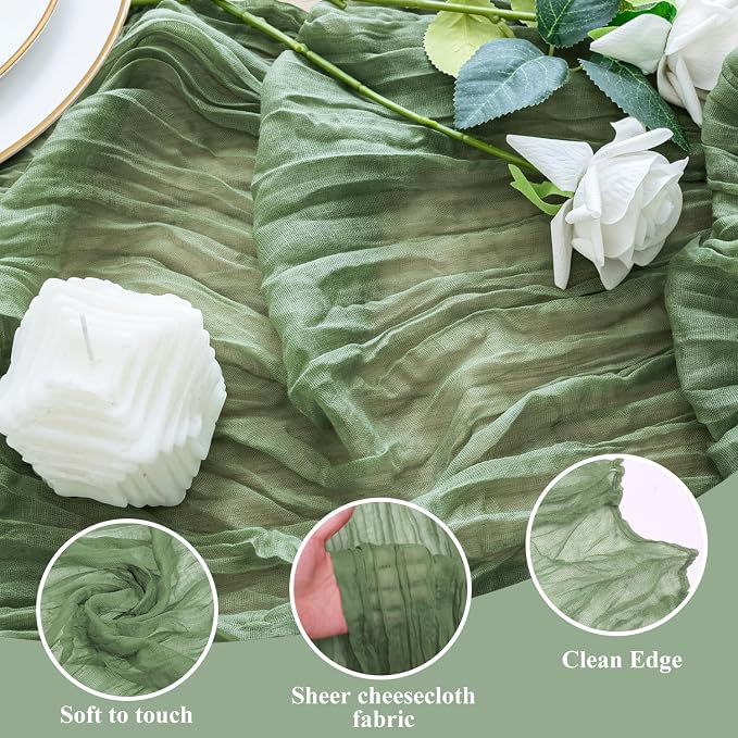 Cheesecloth Table Runner 10FT 6Pcs Sage Green Boho Gauze Sheer Runners | Cheese - Image 3