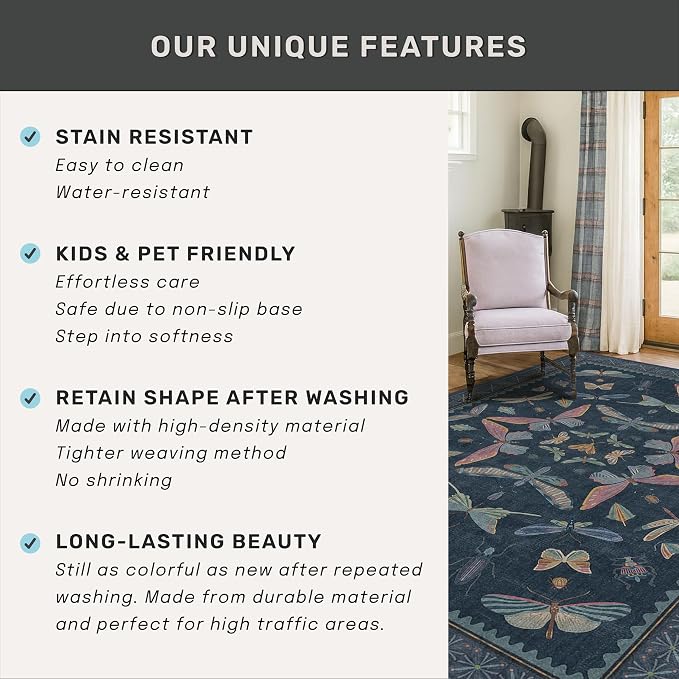 Washable 7x9 Large Area Rug for Living Room, Vintage Farmhouse Carpet for - Image 6