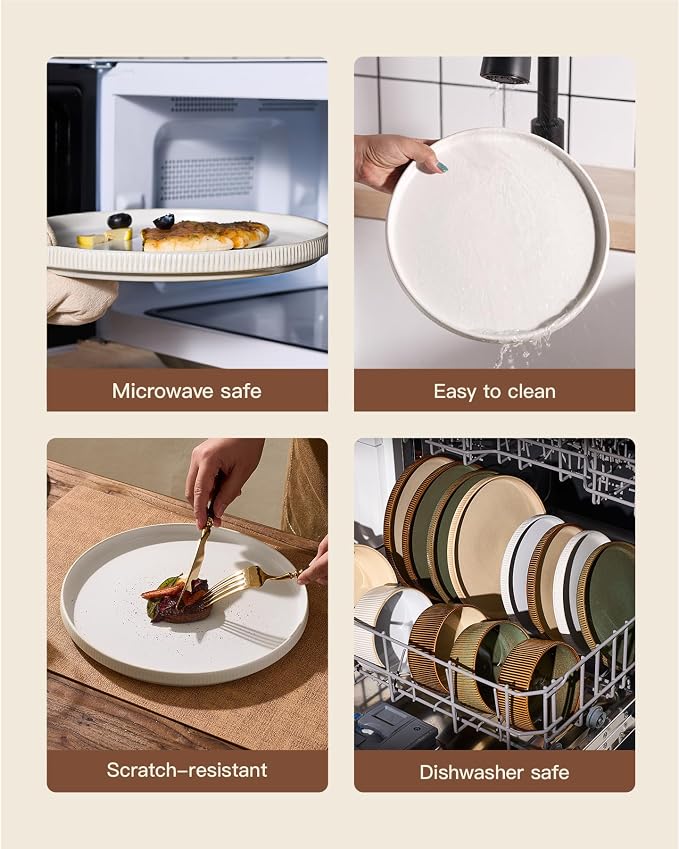 Ceramic Plates & Bowls Sets for 6, Handmade Reactive Glaze | Matte White - Image 6