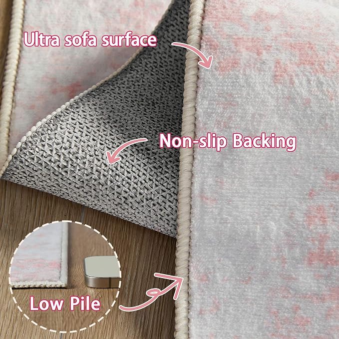 Latte&Fog Pink 4x6 Area Rug for Entryway, Modern Abstract Cute Small Rugs for - Image 8