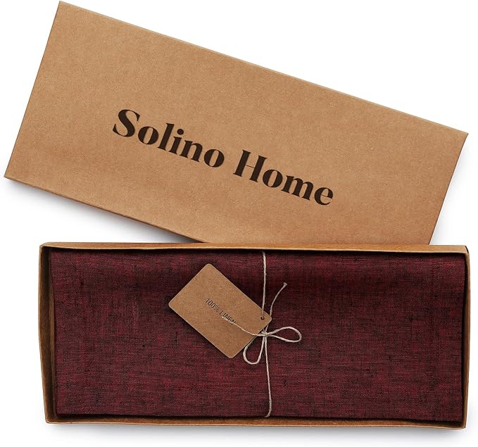 Solino Home 100% Pure Linen Dining Table Runner Red, Athena 14 x 90 in Long | - Image 5