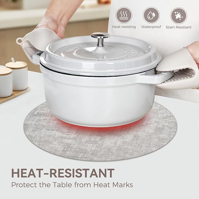 13" Round Placemats Set of 8, Reversible Faux Leather Heat Resistant Table Mats - Image 3