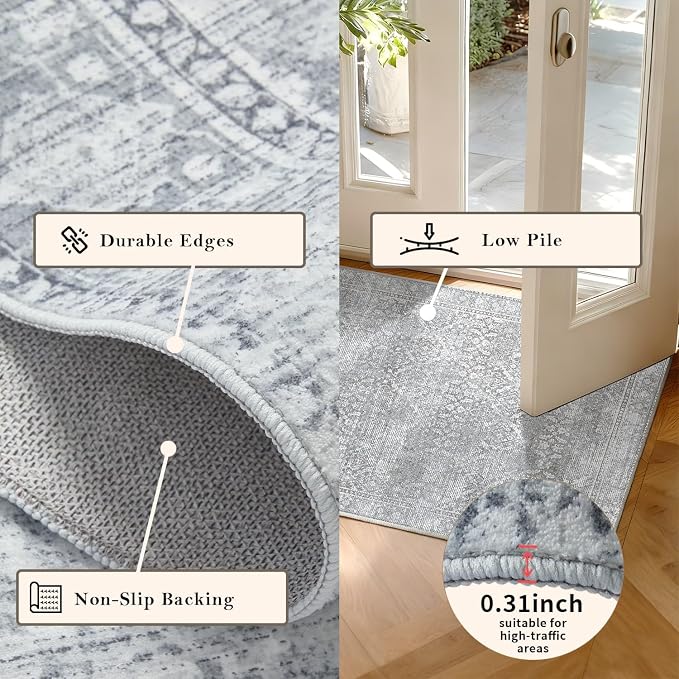 Latte&Fog 4x6 Rug for Living Room Bedroom, Vintage Grey Washable Area Rug - Image 5