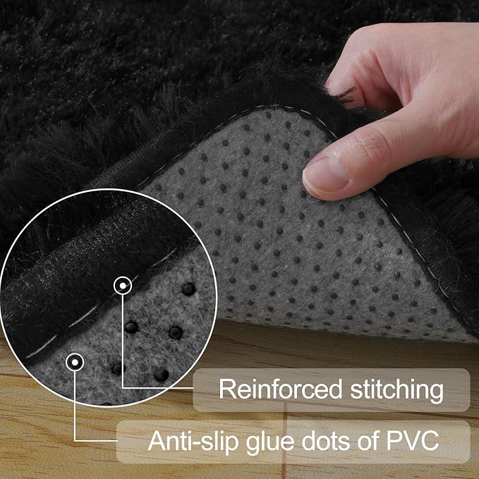 qulint Black Rug for Living Room, 9x12 Shag Rug for Bedroom Soft Shaggy Large - Image 3