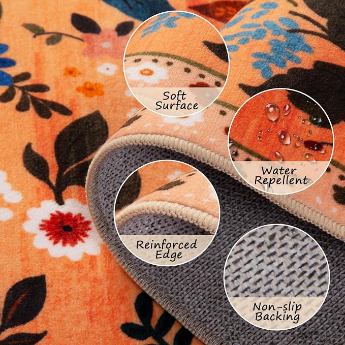 RELEANY Floral 6x9 Area Rugs Washable Print Boho Cute Carpet Non Slip Flower - Image 3