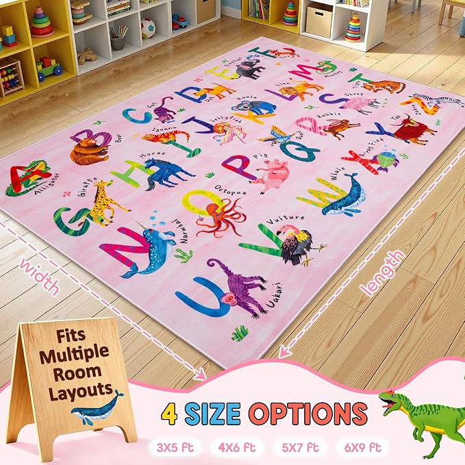 4x6 ABC Classroom Rug for Kids Playroom, Alphabet Rug - Image 2