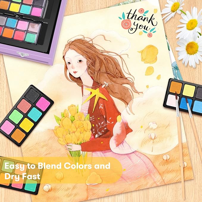 iBayam Stocking Stuffers for Kids Teens Adults, Birthday Party Art Supplies, Christmas Gifts for Teenagers, 150-Pack Wooden Art Set Crafts Drawing Painting Kit with 1 Coloring Book, 2 Sketch Pads