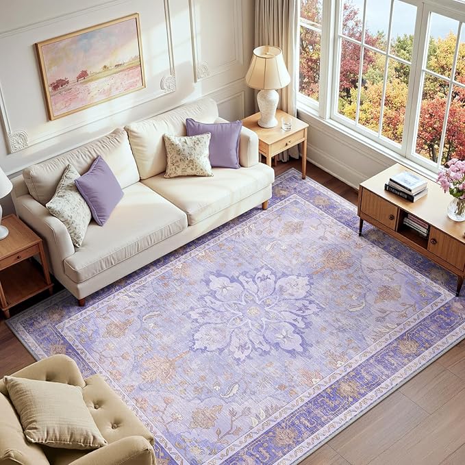 RELEANY Area Rugs 6'x9' Washable Non-Slip, Floral Vintage Distress Medallion by RELEANY