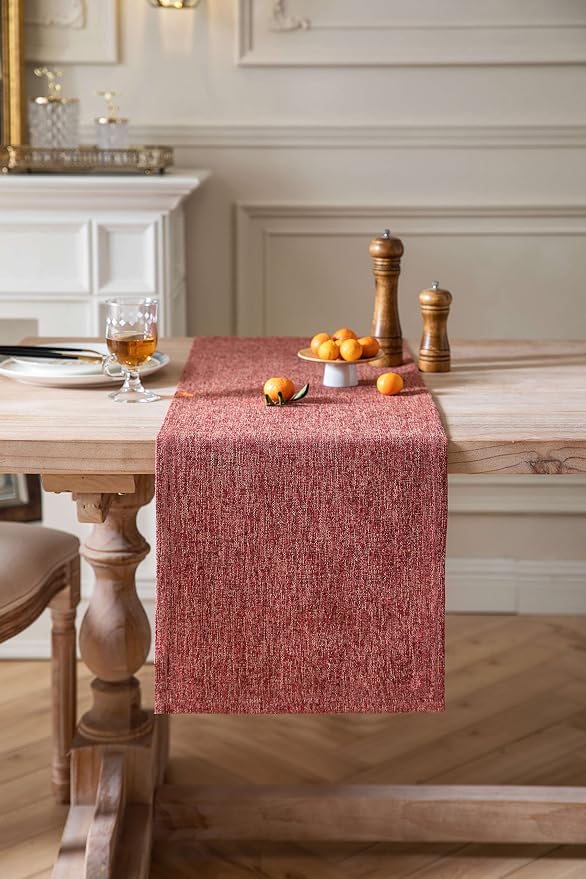 Burlap Style Farmhouse Table Runner, 14x48 Inches Red | Thick Durable Fabric - Image 2