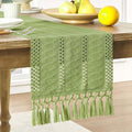 Macrame Style Boho Table Runner, 12x72 Inch Green | Woven Boho Table Runner by ZEEMARTONLINE