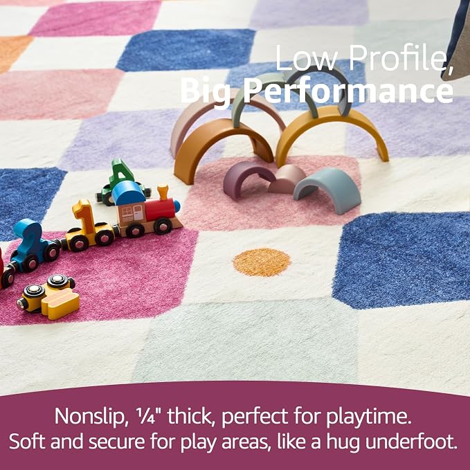 jinchan Macy 5ft Round Rug for Kids Room Modern Colorful Checkered Diamond - Image 7