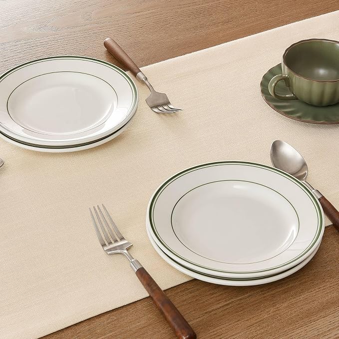 Linen Textured Border Table Runner, 14 x 60 Inch Cream | Mitered Corner Design - Image 5