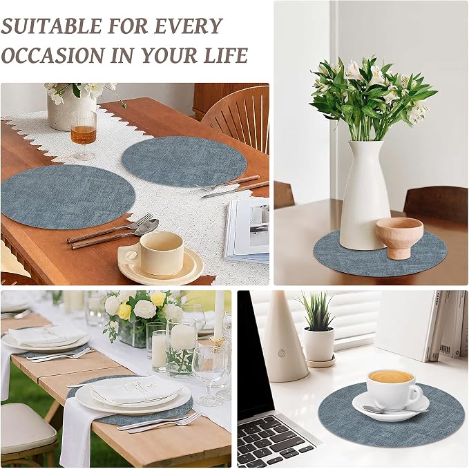 13" Round Placemats Set of 4, Reversible Faux Leather Heat Resistant Table Mats - Image 7