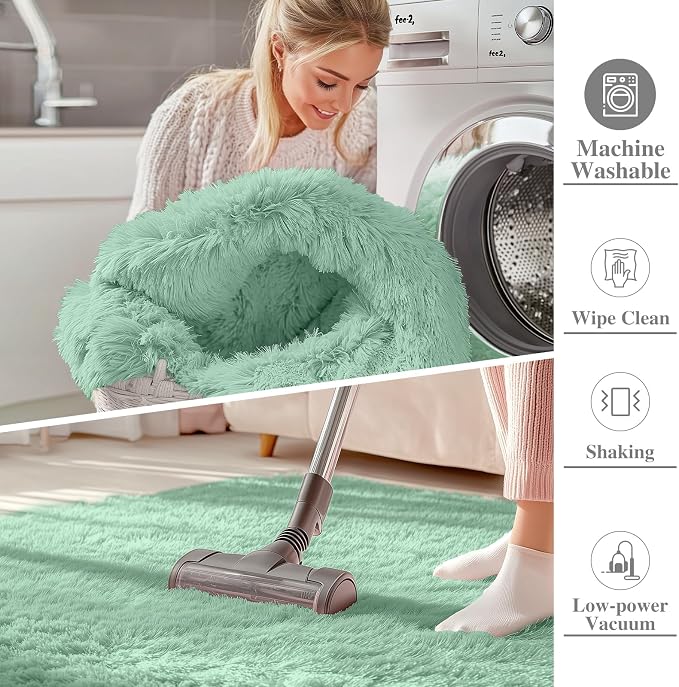 OLANLY 2x3 Machine Washable Small Bedside Rug, Soft Fluffy Shaggy Entryway - Image 2