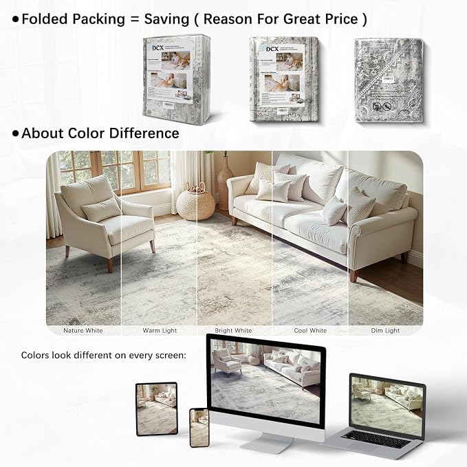 DCX 8x10 Vintage Rug, Machine Washable Stain Resistant Distressed Beige Rug - Image 4