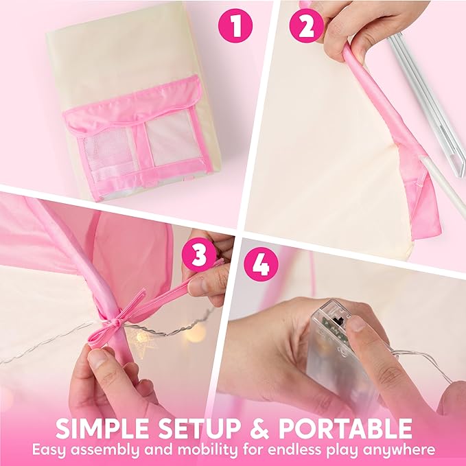 JOYIN Pink Princess Tent for Girls with LED Star Lights-Indoor & Outdoor Large Playhouse Kids Castle Play Tent for Children Indoor and Outdoor Games