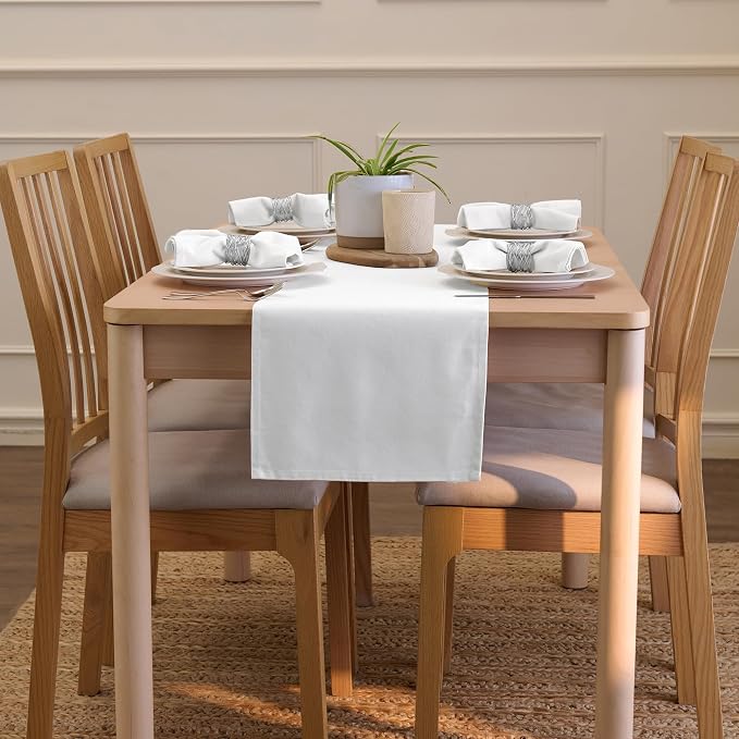 Encasa XO Table Runner, Cotton Canvas Dining Runner 13"x118" | White, 180 GSM - Image 4